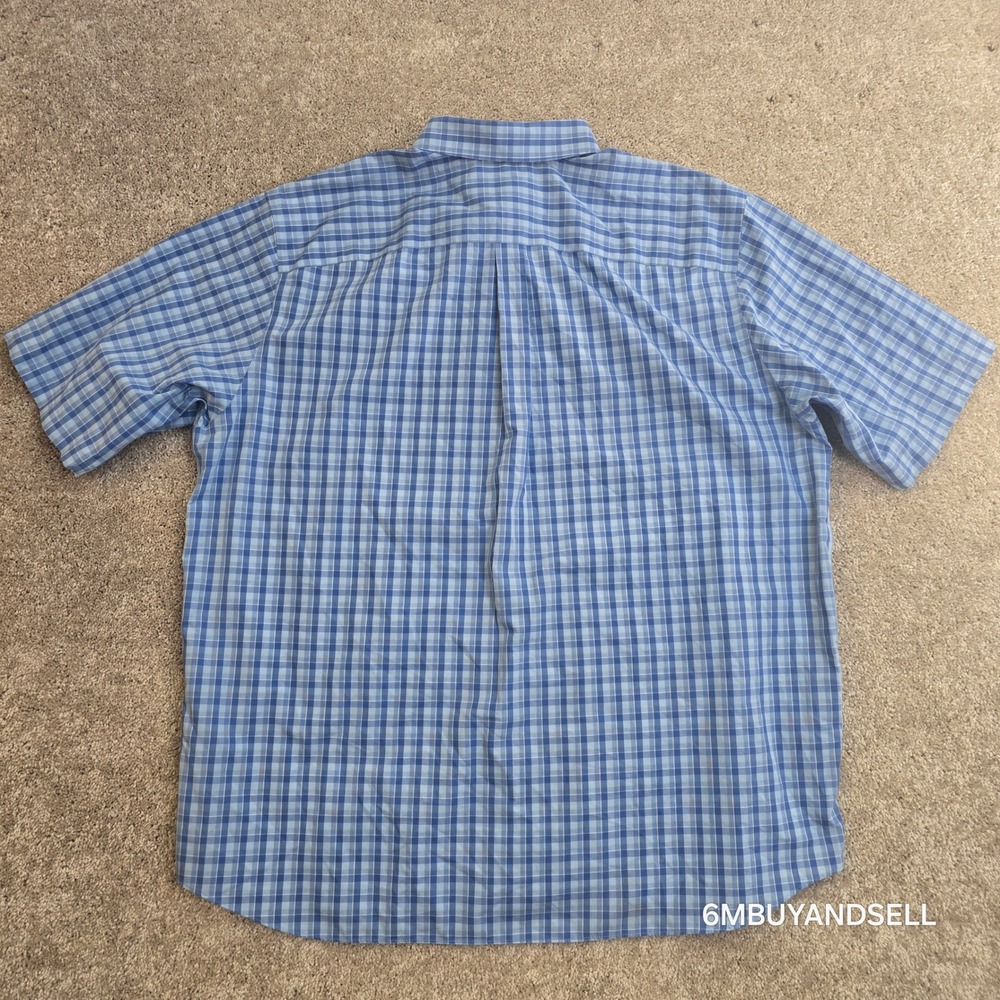 Eddie Bauer Mens XXL Tall Blue Plaid Short Sleeve Button Up Relaxed Fit Shirt - Picture 4 of 12